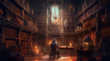 Fototapeta na wymiar alchemist's library. - game scenario