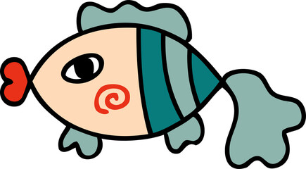 Doodle kawaii fish in simple retro style illustration for decor and design.
