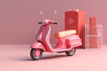 E-commerce concept, Delivery service in mobile app, Transportation or  delivery by scooter, 3d render. Generative AI