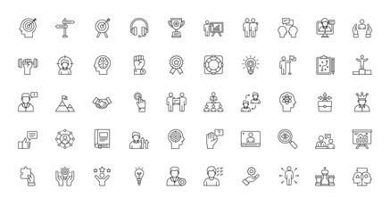 Mentoring Thin Line Icons Coaching Leadership Icon Set in Outline Style 50 Vector Icons in Black	