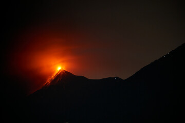 Fuego volcano eruption at night in Guatemala