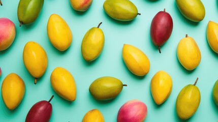 mangoes on a pattern formation on a pastel colour background, Generative AI