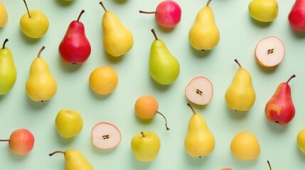 pears on a pattern formation on a pastel colour background, Generative AI