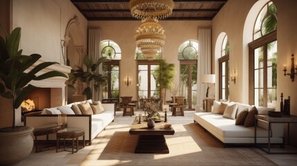 Mediterranean interior design style living room featured, Generative AI