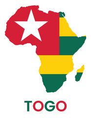 Togo flag icon in a African country map shape in flat design