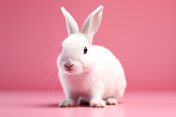 White bunny on pink background. AI generated image
