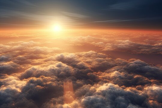 sun rays breaking through the clouds in the blue sky. Generative AI © 2rogan