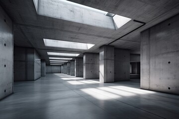an empty minimalist room with natural light coming from a skylight. Generative AI