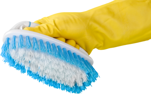 Yellow cleaning glove with a brush isolated on white