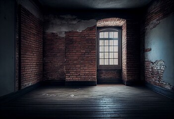 Empty vintage room with brick wall. Generative AI