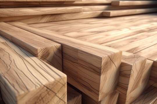 close-up view of a stack of wooden planks. Generative AI