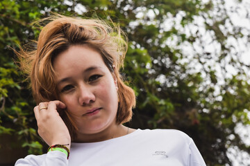 Face of beautiful woman Model with Wind on her face