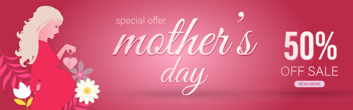 Mother's day sale banner design template. Mother's day sale special offer