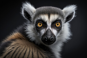 Fototapeta premium Generative AI. Ring-tailed lemur (Lemur catta) is a large strepsirrhine primate and the most recognized lemur due to its long, black and white ringed tail.