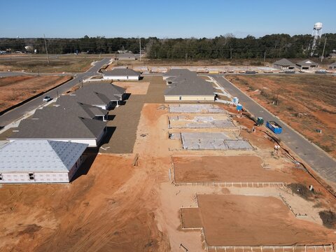 Aerial drone picture of construction housing complex