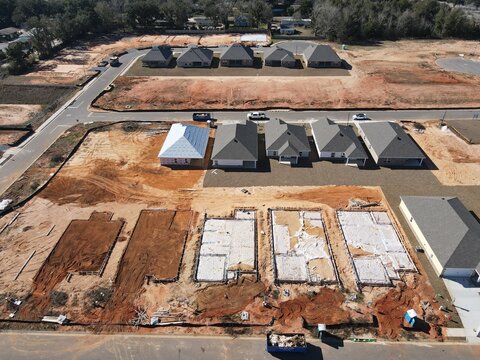 Aerial drone picture of construction housing complex