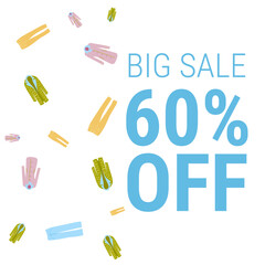 Discount coupon template with spring clothes sale. Design of a colorful banner, poster on a white background. Vector illustration...