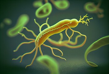 Helicobacter pylori - 3d rendered illustration. Generative AI