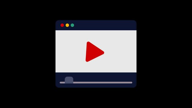 Animated Video Player icon for social media, presentations, videos, websites, etc. No background, Alpha channel.