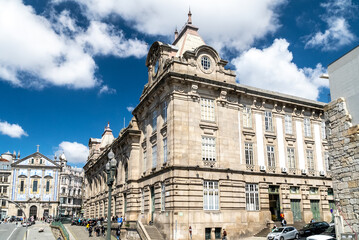 Fototapeta na wymiar Oporto, Portugal. April 12 , 2022: Church of the azulejos congregados and blue sky.