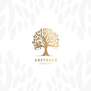 Golden abstract tree emblem on a white background. Modern illustration. Isolated vector. Great for logo, monogram, invitation, flyer, menu, brochure or any desired idea.