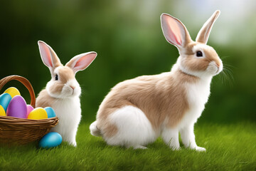 Fototapeta premium Easter Bunny with eggs AI generated using Generative AI.