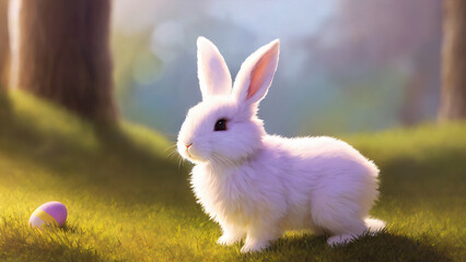 Fototapeta premium Easter Bunny with eggs AI generated using Generative AI.