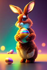 Easter Bunny with eggs AI generated using Generative AI.