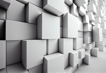 3D Tiles arranged to create a White wall. Polished, Futuristic Background formed from Rectangular blocks. 3D Render. Generative AI