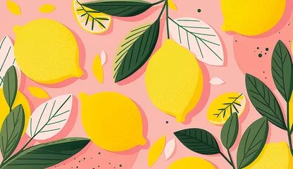 Kussenhoes Yellow lemon pattern on pink background - Generative AI © Doraway
