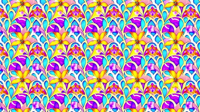 An abstract art nouveau scrolling floral pattern motion graphic background. Repeating pattern created using ai generations.