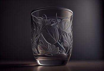 Vaso de vidrio vacio sobre fondo gris. Generative AI
