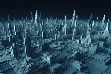 Fototapeta premium an urban landscape with skyscrapers and busy streets as seen from above. Generative AI