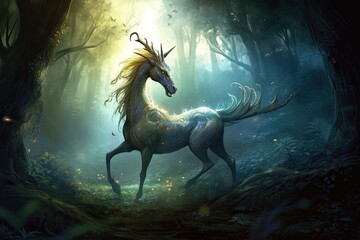 Obraz na płótnie Canvas The mythical creatures roamed free, adding to the magic of this land. Generative AI