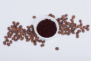 coffee beans and cup