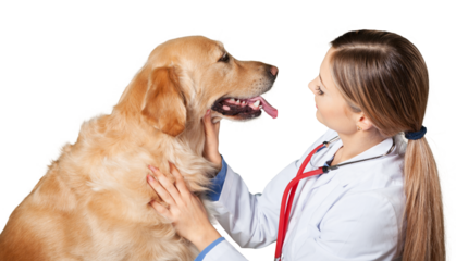 Golden Retriever and a Young Female Veterinarian