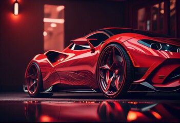 Fototapeta na wymiar Flowing red sports car. Generative AI