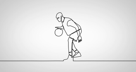 Image of drawing of male basketball player with ball on white background