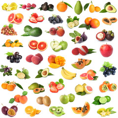 Collage of different fresh fruits on white background