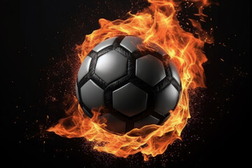 Fototapeta premium fiery soccer ball on black background, sports betting hot offer generative ai