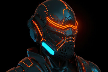 orange blue sci-fi futuristic robot head  generative ai