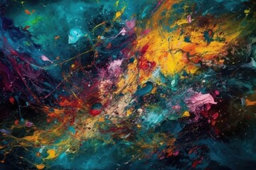 Obraz na płótnie Canvas colorful abstract painting with vibrant hues and bold brushstrokes. Generative AI