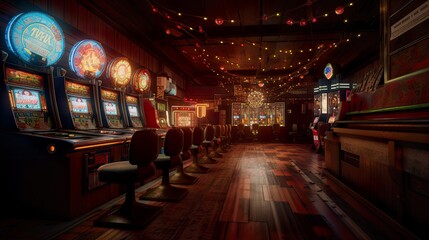 An old abandoned pachinko japanese game parlor, AI generative outdated interior