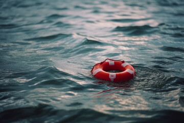 orange life buoy in the sea water generative ai