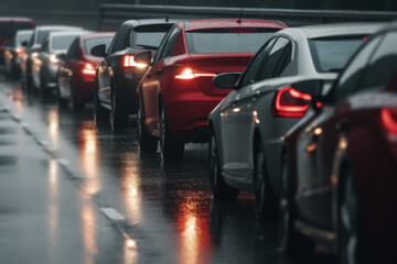 Plakat car traffic jam on the road rain bad weather generative ai