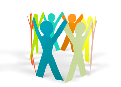 Colorful Paper People in a Circle Holding Hands