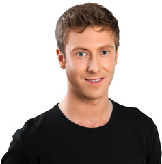 Fototapeta premium Portrait of cute young man looking at camera isolated on a white background