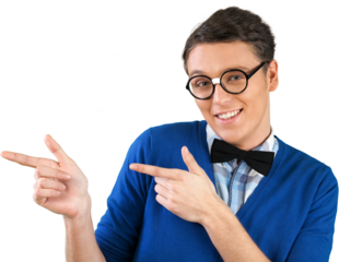 Young nerd man posing on background