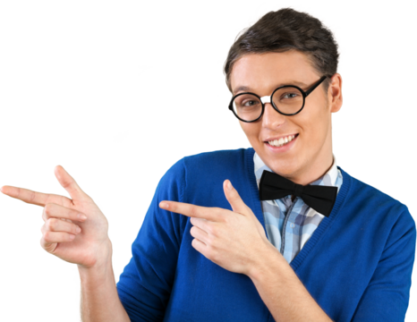 Young nerd man posing on background