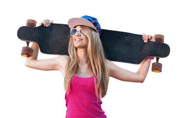 Young girl with skateboard isolated on white © BillionPhotos.com